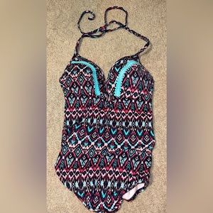 Chevron pattern halter top one piece swimsuit